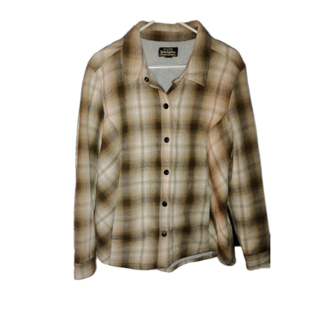 Noble Outfitters Womens XL‎ Shacket Brown Plaid Fleece Sherpa Fleece-Lined Snap
